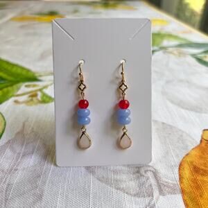 Red White Blue Jade Colorful Clover Charm Casual Boho Teardrop Earrings